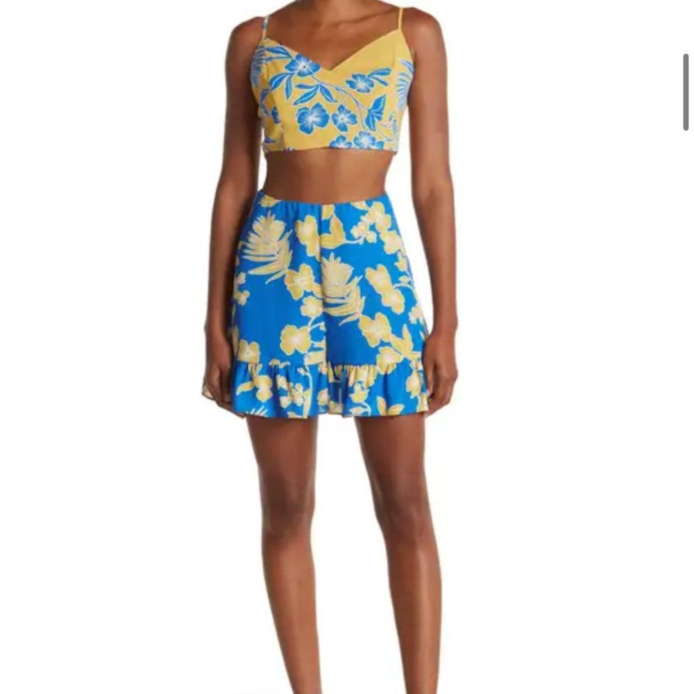 BCBG Floral Blue and Yellow Skirt